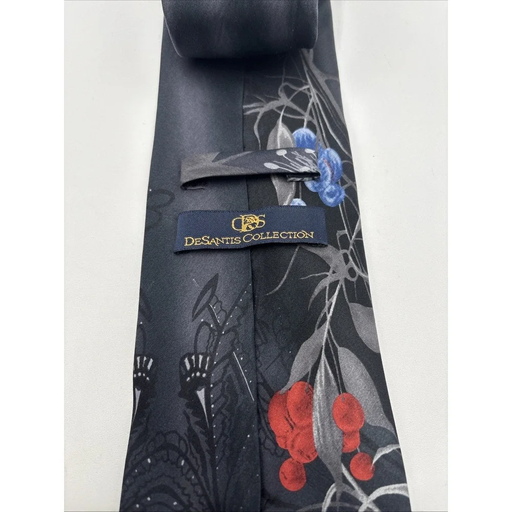 Desantis Collection Hand Made 100% Silk Tie Floral And Berries Print 56
